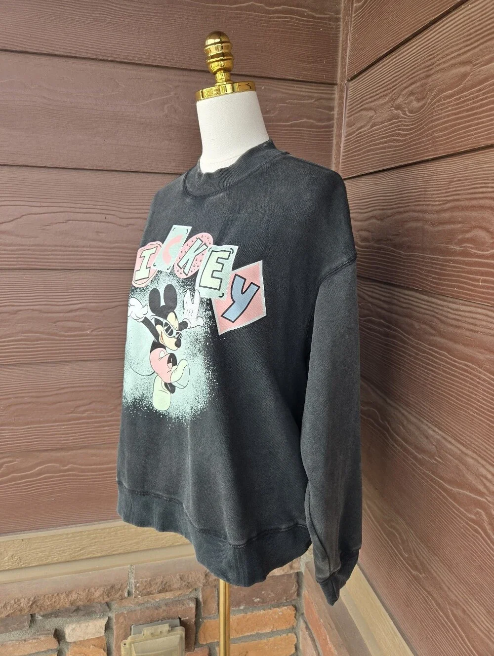 H&M Disney Mickey Mouse Acid Black Sweatshirt Women’s Size Large (Fits S/M) NWOT